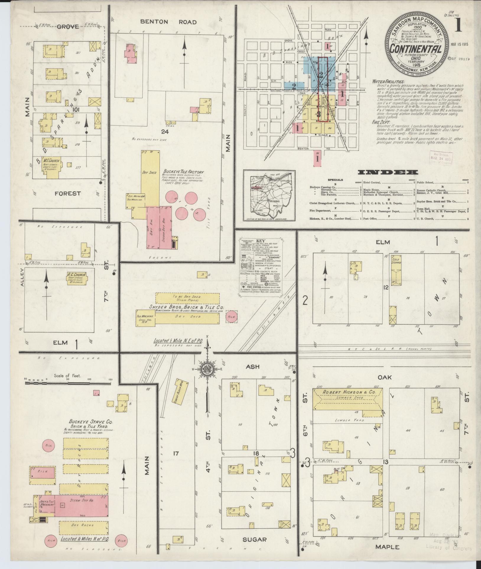 Sanborn Fire Insurance Map from Continental, Putnam County, Ohio (1915), Sheet #0001 - Complete Map Set gallery image, historic Sanborn map, vintage wall art, Ohio Ohio