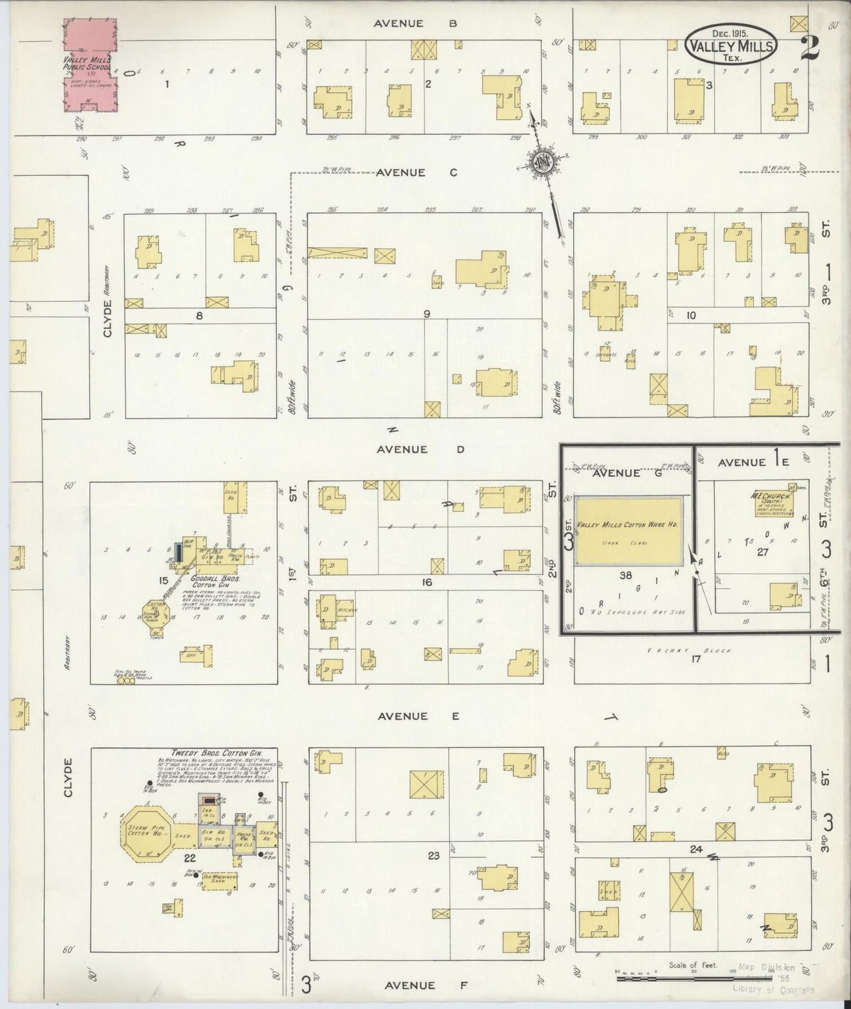 Sanborn Fire Insurance Map from Valley Mills, Bosque County, Texas (1915), Sheet #0002 - Historic Sanborn Fire Insurance Map Print, vintage old map wall art, antique decor, genealogy gift, Texas Texas map