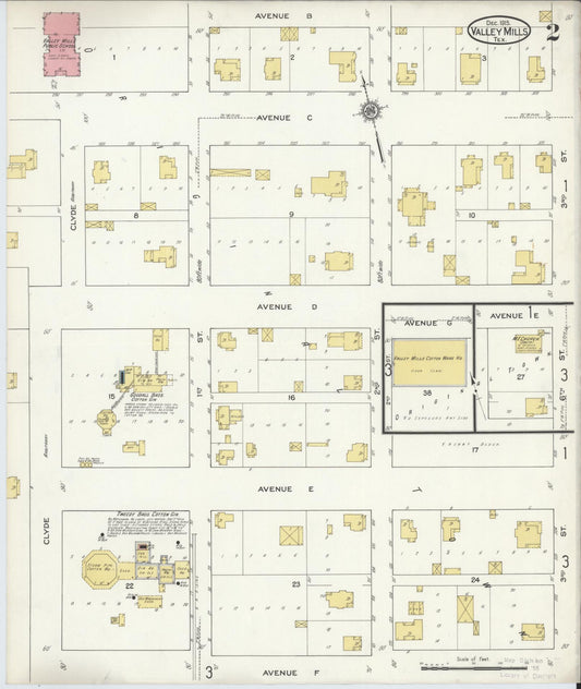 Sanborn Fire Insurance Map from Valley Mills, Bosque County, Texas (1915), Sheet #0002 - Historic Sanborn Fire Insurance Map Print, vintage old map wall art, antique decor, genealogy gift, Texas Texas map