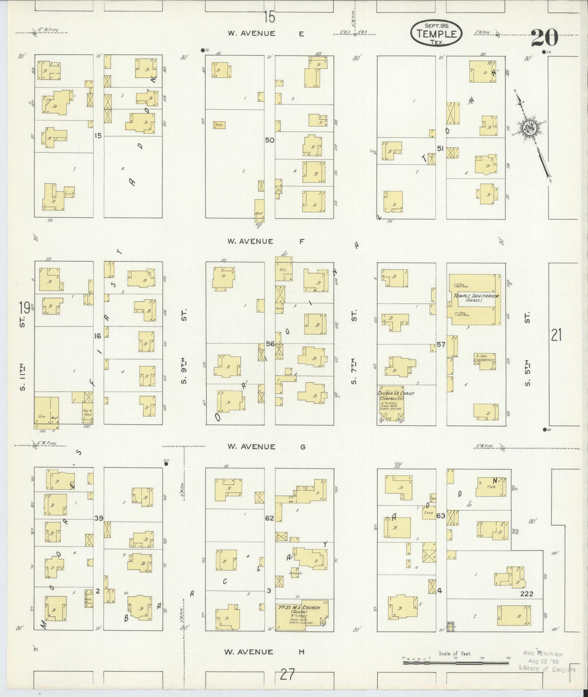 Sanborn Fire Insurance Map from Temple, Bell County, Texas (1915), Sheet #0020 - Historic Sanborn Fire Insurance Map Print, vintage old map wall art, antique decor, genealogy gift, Texas Texas map