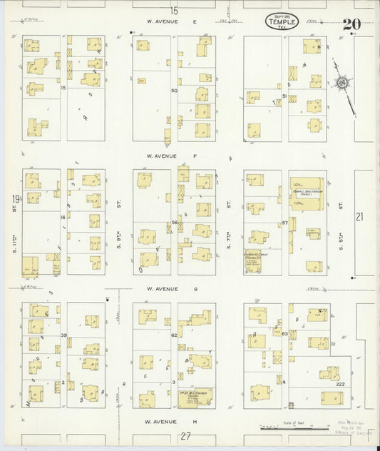 Sanborn Fire Insurance Map from Temple, Bell County, Texas (1915), Sheet #0020 - Historic Sanborn Fire Insurance Map Print, vintage old map wall art, antique decor, genealogy gift, Texas Texas map