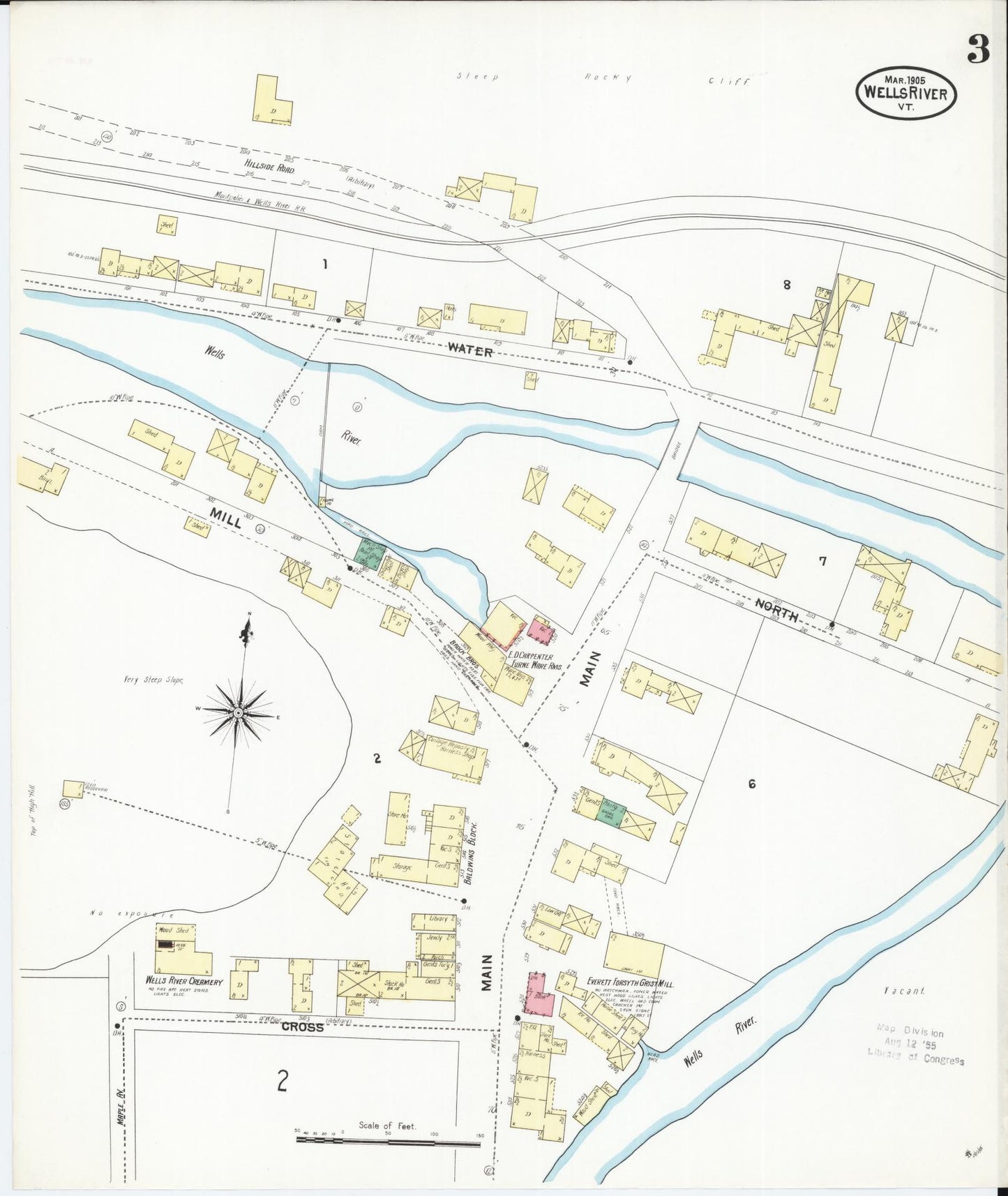 Sanborn Fire Insurance Map from Wells River, Orange County, Vermont (1905), Sheet #0003 - Historic Sanborn Fire Insurance Map Print, vintage old map wall art, antique decor, genealogy gift, Vermont Vermont map