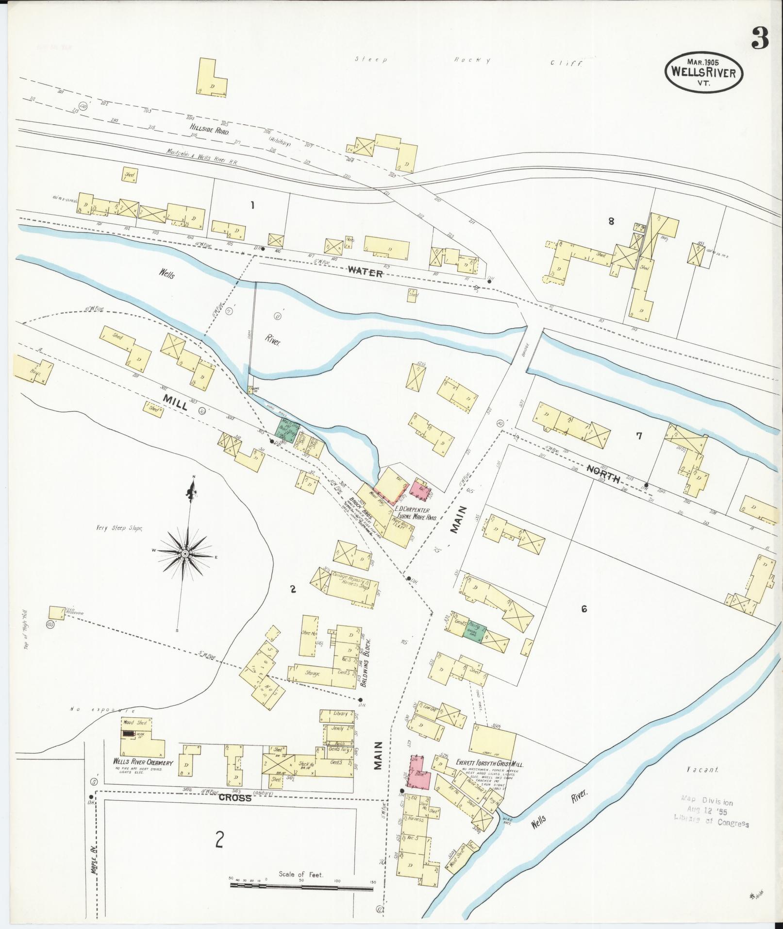 Sanborn Fire Insurance Map from Wells River, Orange County, Vermont (1905), Sheet #0003 - Historic Sanborn Fire Insurance Map Print, vintage old map wall art, antique decor, genealogy gift, Vermont Vermont map