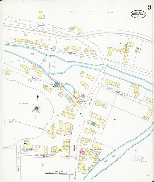 Sanborn Fire Insurance Map from Wells River, Orange County, Vermont (1905), Sheet #0003 - Historic Sanborn Fire Insurance Map Print, vintage old map wall art, antique decor, genealogy gift, Vermont Vermont map