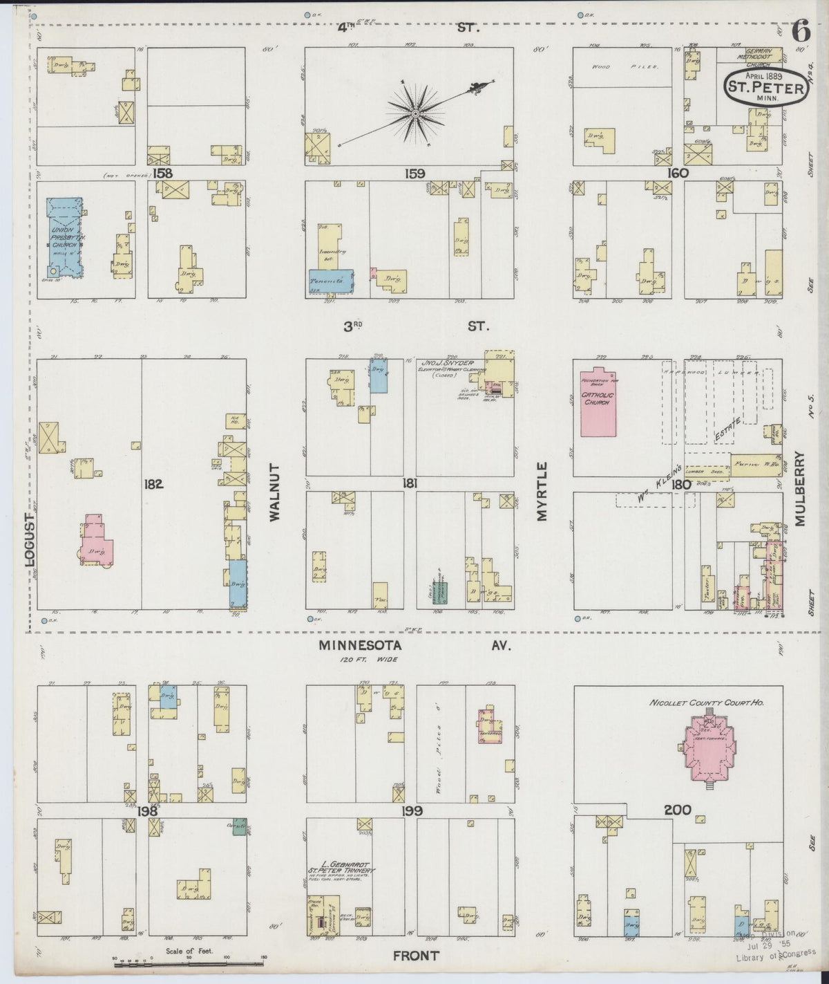Sanborn Fire Insurance Map from Saint Peter, Nicollet County, Minnesota (1889), Sheet #0006 - Historic Sanborn Fire Insurance Map Print, vintage old map wall art, antique decor, genealogy gift, Minnesota Minnesota map