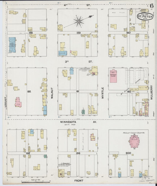 Sanborn Fire Insurance Map from Saint Peter, Nicollet County, Minnesota (1889), Sheet #0006 - Historic Sanborn Fire Insurance Map Print, vintage old map wall art, antique decor, genealogy gift, Minnesota Minnesota map
