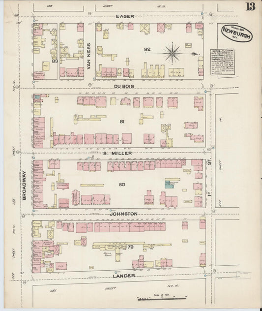 Sanborn Fire Insurance Map from Newburgh, Orange County, New York (1884), Sheet #0013 - Historic Sanborn Fire Insurance Map Print, vintage old map wall art, antique decor, genealogy gift, New York New York map