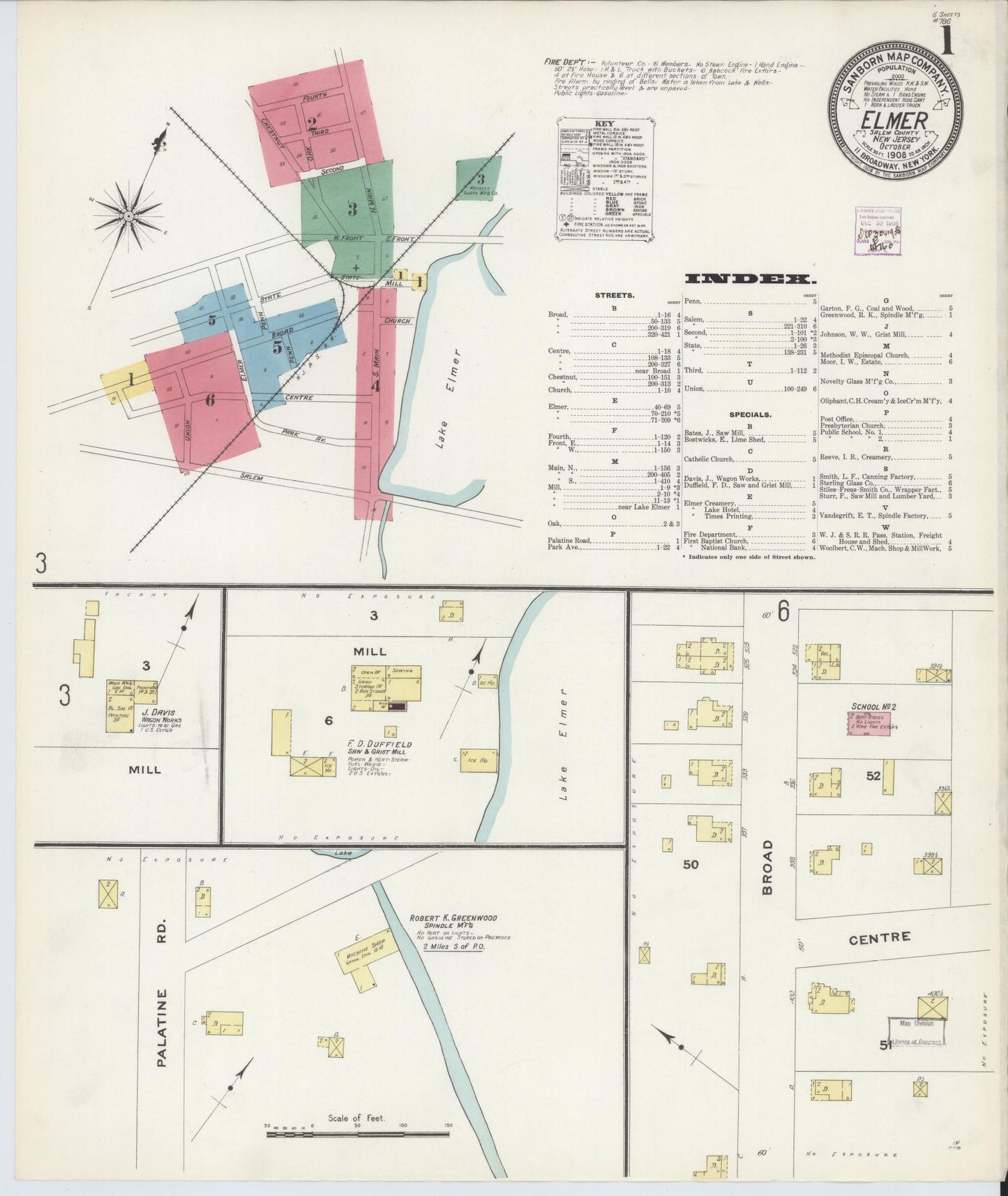 Sanborn Fire Insurance Map from Elmer, Salem County, New Jersey (1908), Sheet #0001 - Complete Map Set gallery image, historic Sanborn map, vintage wall art, New Jersey New Jersey
