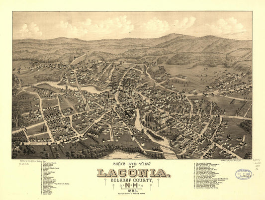 Bird's eye view of Laconia, Belknap County, N.H. 1883. (1883) – Historic Bird’s-Eye View Panorama Print