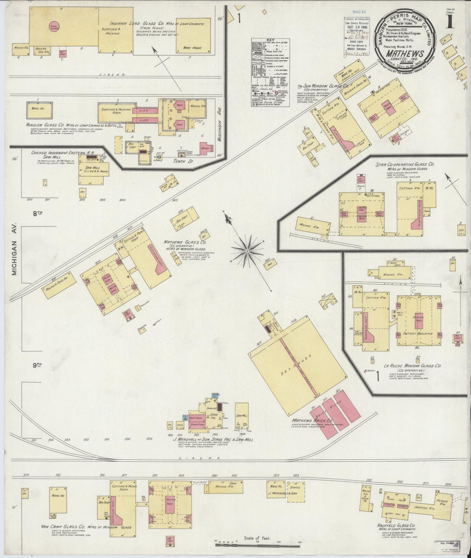 Sanborn Fire Insurance Map from Matthews, Grant County, Indiana (1900), Sheet #0001 - Complete Map Set gallery image, historic Sanborn map, vintage wall art, Indiana Indiana