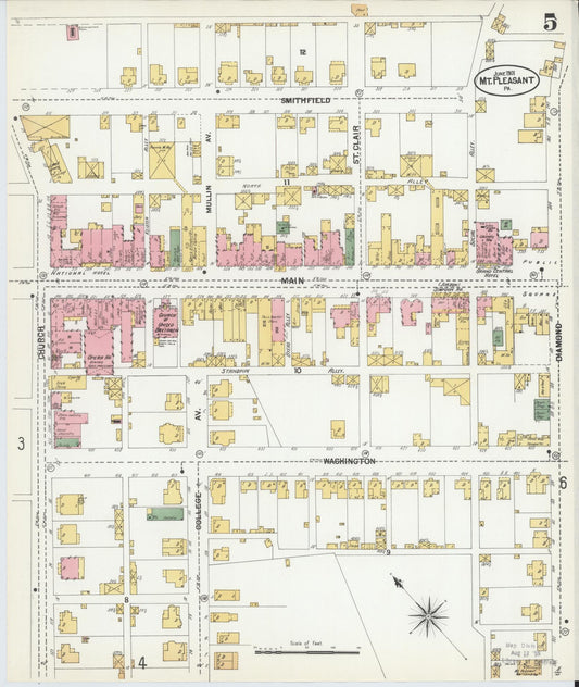 Sanborn Fire Insurance Map from Mount Pleasant, Westmoreland County, Pennsylvania (1901), Sheet #0005 - Historic Sanborn Fire Insurance Map Print, vintage old map wall art, antique decor, genealogy gift, Pennsylvania Pennsylvania map