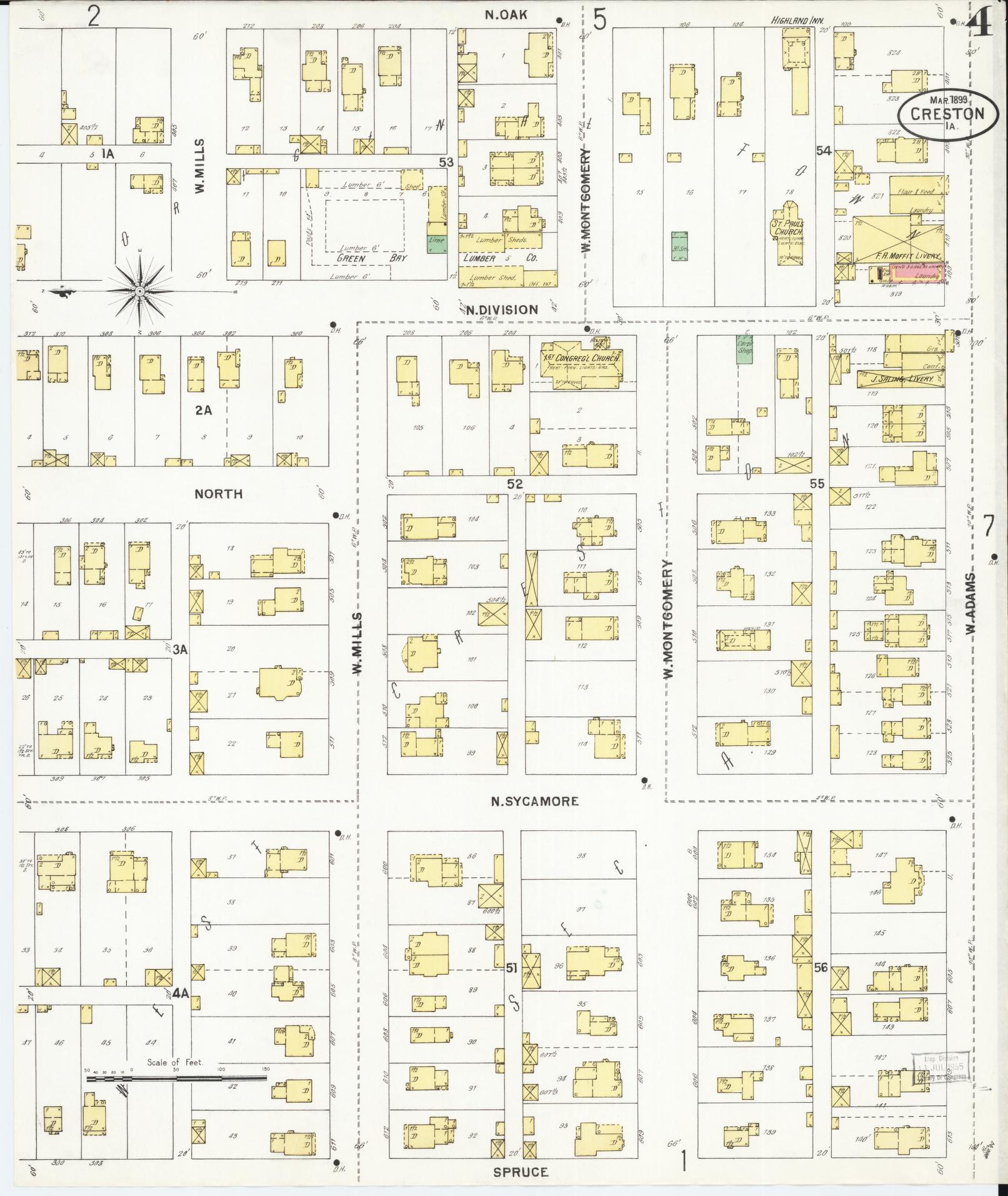 Sanborn Fire Insurance Map from Creston, Union County, Iowa (1899), Sheet #0004 - Historic Sanborn Fire Insurance Map Print, vintage old map wall art