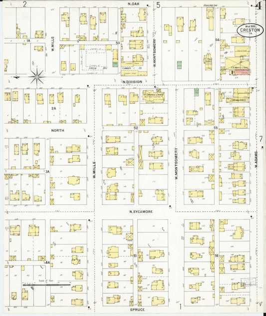 Sanborn Fire Insurance Map from Creston, Union County, Iowa (1899), Sheet #0004 - Historic Sanborn Fire Insurance Map Print, vintage old map wall art