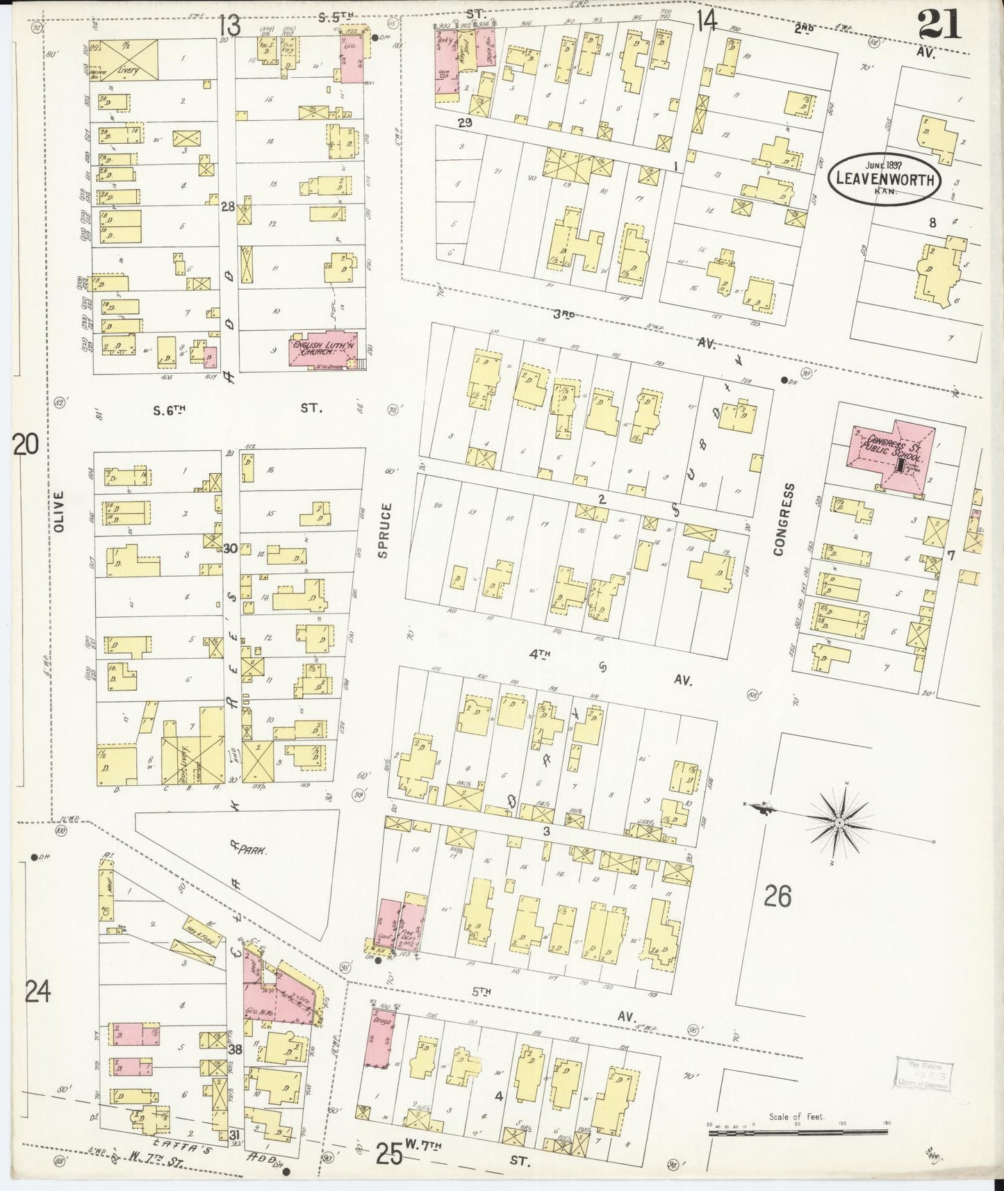 Sanborn Fire Insurance Map from Leavenworth, Leavenworth County, Kansas (1897), Sheet #0022 - Historic Sanborn Fire Insurance Map Print, vintage old map wall art, antique decor, genealogy gift, Kansas Kansas map