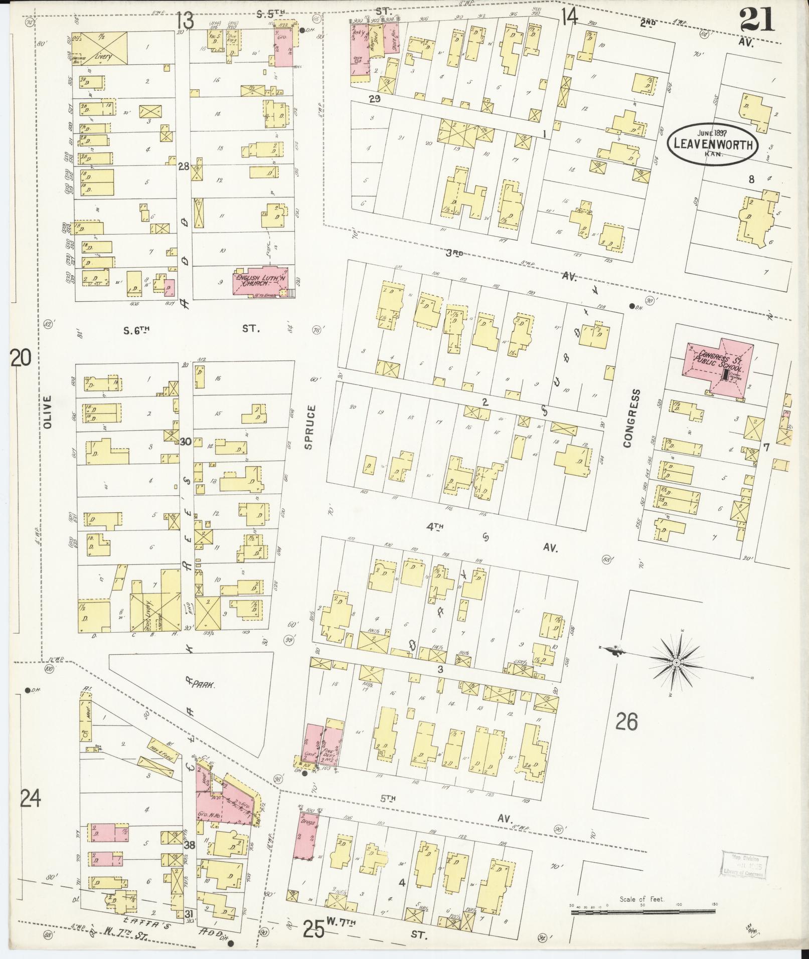 Sanborn Fire Insurance Map from Leavenworth, Leavenworth County, Kansas (1897), Sheet #0022 - Historic Sanborn Fire Insurance Map Print, vintage old map wall art, antique decor, genealogy gift, Kansas Kansas map