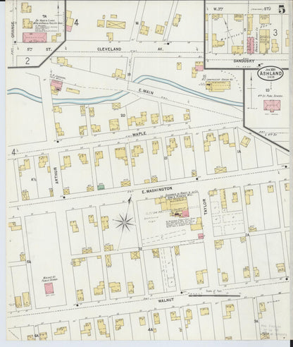 Sanborn Fire Insurance Map from Ashland, Ashland County, Ohio (1899), Sheet #0005 - Historic Sanborn Fire Insurance Map Print, vintage old map wall art, antique decor, genealogy gift, Ohio Ohio map