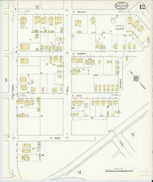 Sanborn Fire Insurance Map from Decatur, Morgan County, Alabama (1913), Sheet #0012 - Historic Sanborn Fire Insurance Map Print, vintage old map wall art, antique decor, genealogy gift, Alabama Alabama map