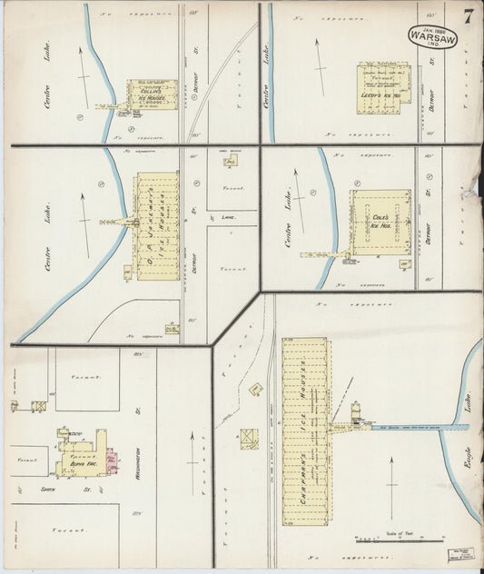 Sanborn Fire Insurance Map from Warsaw, Kosciusko County, Indiana (1886), Sheet #0007 - Historic Sanborn Fire Insurance Map Print, vintage old map wall art, antique decor, genealogy gift, Indiana Indiana map
