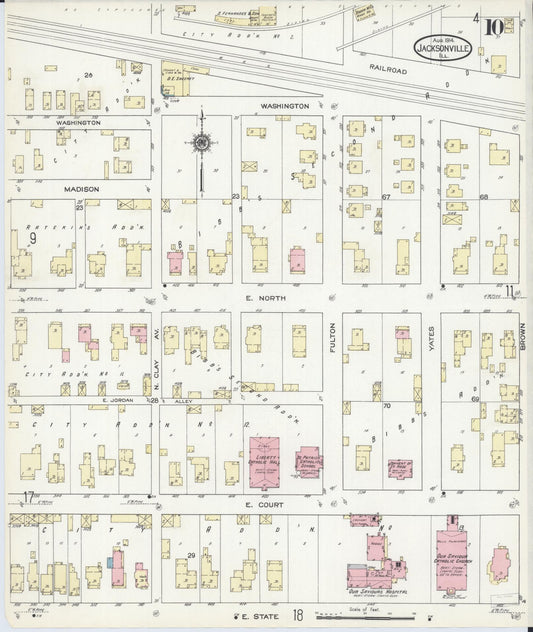 Sanborn Fire Insurance Map from Jacksonville, Morgan County, Illinois (1914), Sheet #0010 - Historic Sanborn Fire Insurance Map Print, vintage old map wall art, antique decor, genealogy gift, Illinois Illinois map