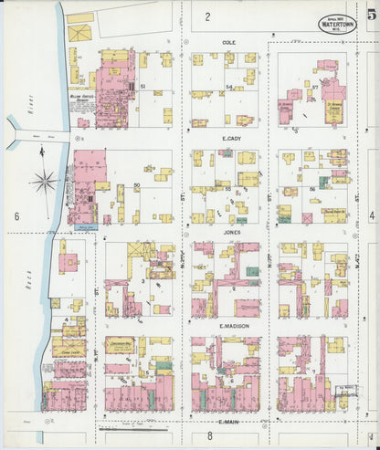 Sanborn Fire Insurance Map from Watertown, Jefferson County, Wisconsin (1901), Sheet #0005 - Historic Sanborn Fire Insurance Map Print, vintage old map wall art, antique decor, genealogy gift, Wisconsin Wisconsin map