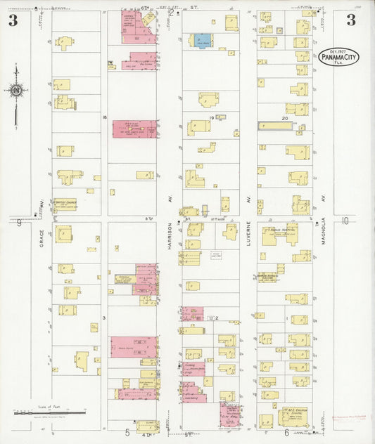 Sanborn Fire Insurance Map from Panama City, Bay County, Florida (1927), Sheet #0003 - Historic Sanborn Fire Insurance Map Print, vintage old map wall art, antique decor, genealogy gift, Florida Florida map