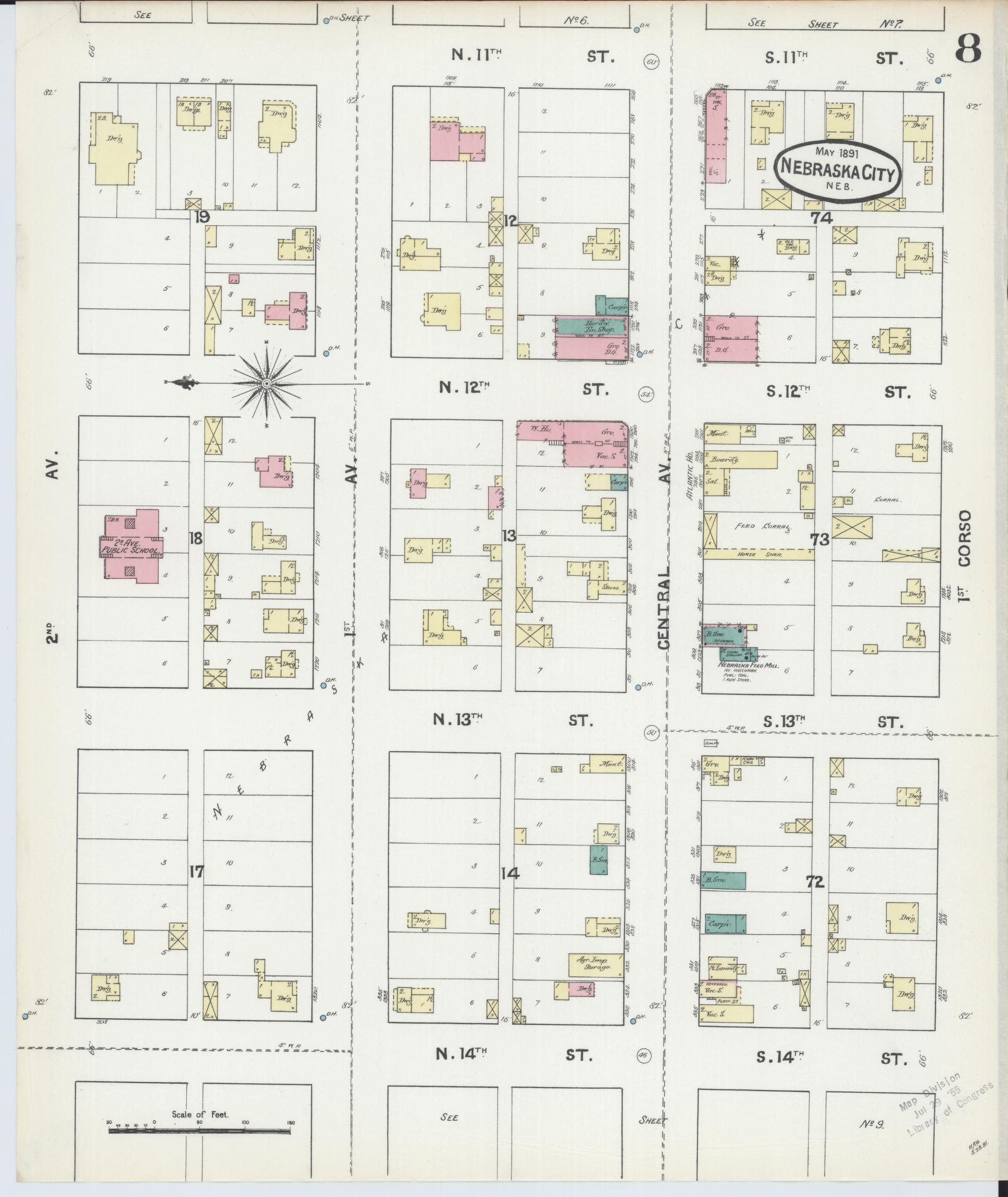 Sanborn Fire Insurance Map from Nebraska City, Otoe County, Nebraska (1891), Sheet #0008 - Historic Sanborn Fire Insurance Map Print, vintage old map wall art, antique decor, genealogy gift, Nebraska Nebraska map