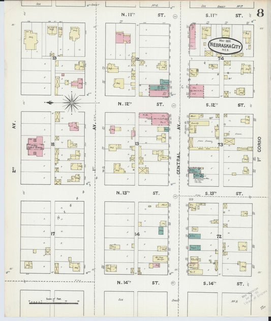 Sanborn Fire Insurance Map from Nebraska City, Otoe County, Nebraska (1891), Sheet #0008 - Historic Sanborn Fire Insurance Map Print, vintage old map wall art, antique decor, genealogy gift, Nebraska Nebraska map