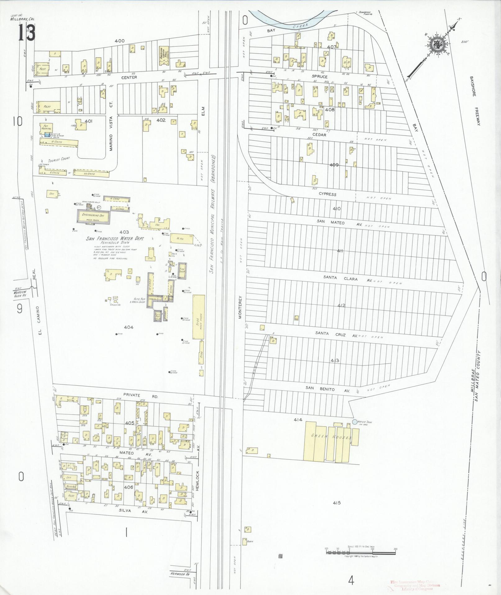 Sanborn Fire Insurance Map from Millbrae, San Mateo County, California (1949), Sheet #0013 - Historic Sanborn Fire Insurance Map Print, vintage old map wall art, antique decor, genealogy gift, California California map