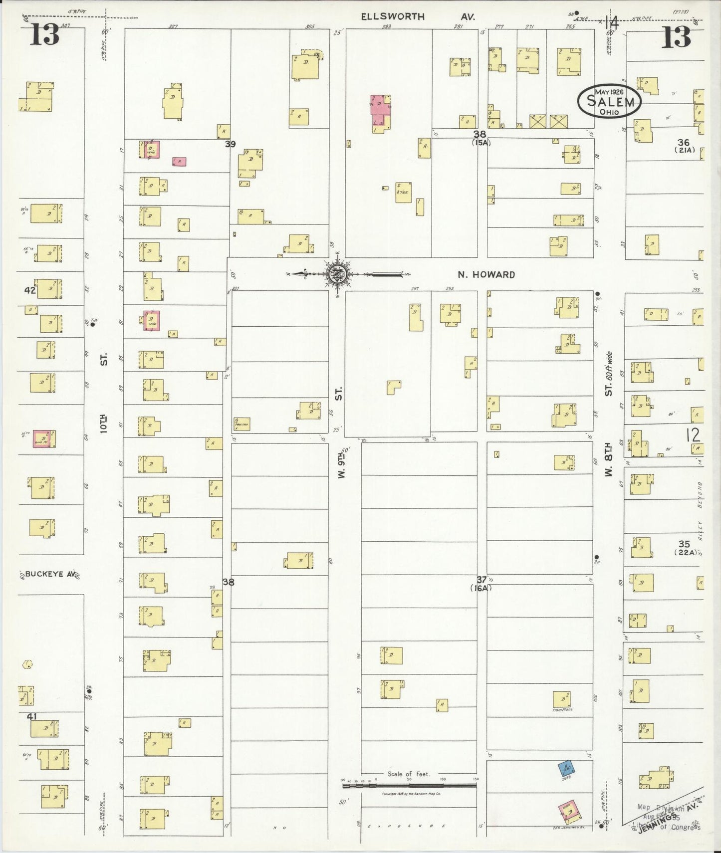Sanborn Fire Insurance Map from Salem, Columbiana County, Ohio (1926), Sheet #0013 - Complete Map Set gallery image, historic Sanborn map, vintage wall art, Ohio Ohio