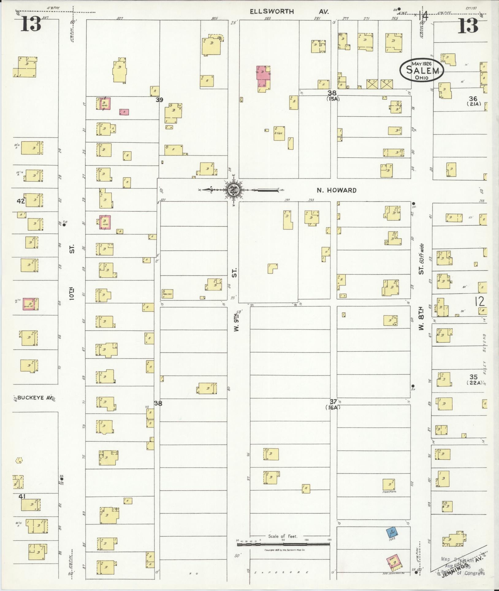 Sanborn Fire Insurance Map from Salem, Columbiana County, Ohio (1926), Sheet #0013 - Complete Map Set gallery image, historic Sanborn map, vintage wall art, Ohio Ohio