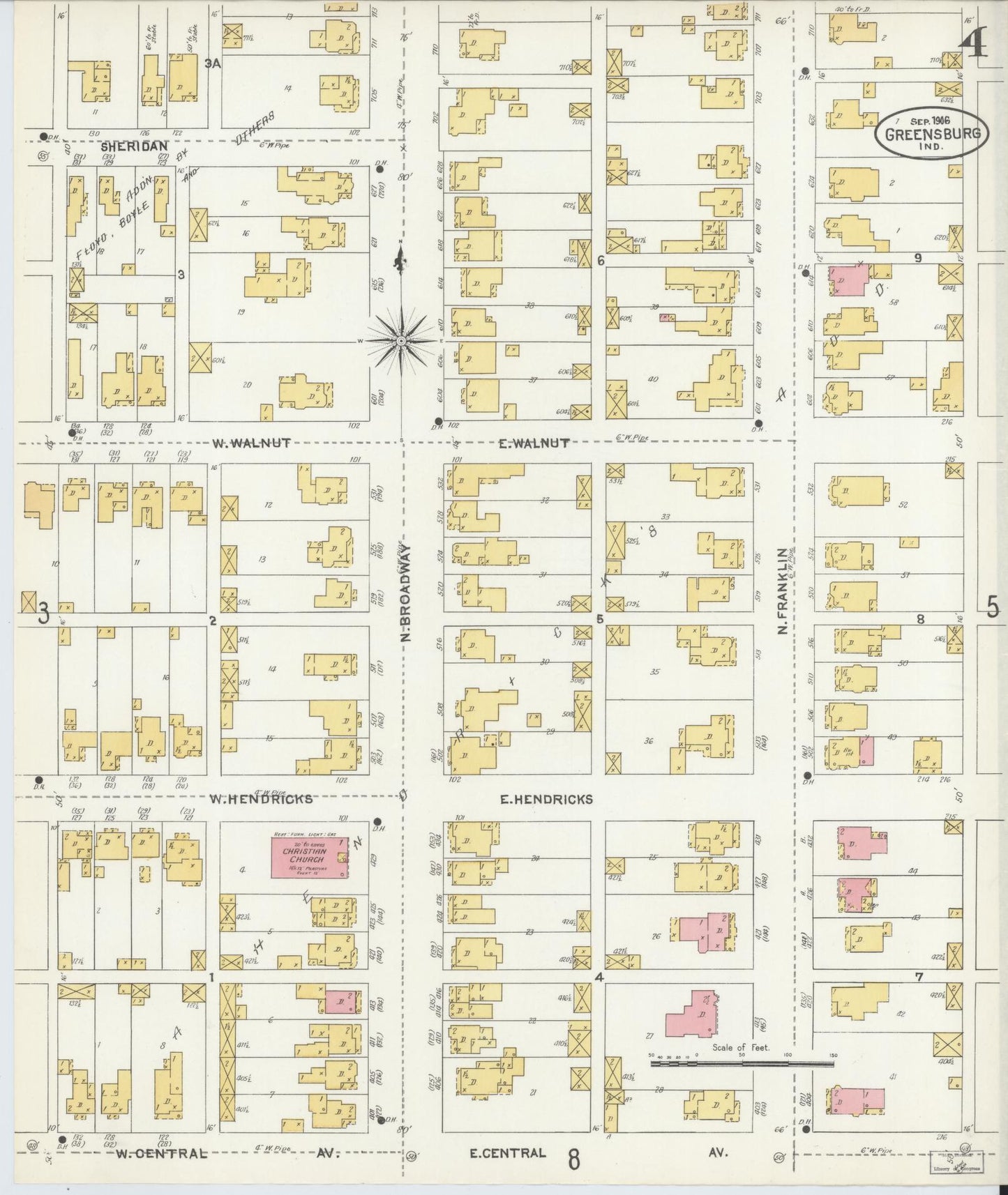 Sanborn Fire Insurance Map from Greensburg, Decatur County, Indiana (1906), Sheet #0004 - Complete Map Set gallery image, historic Sanborn map, vintage wall art, Indiana Indiana