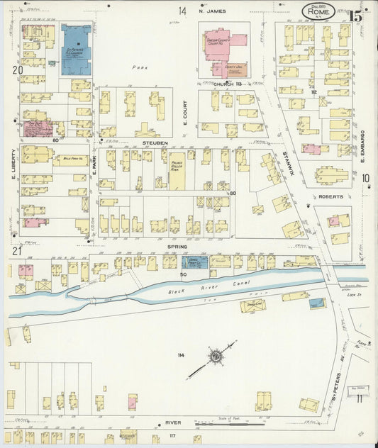 Sanborn Fire Insurance Map from Rome, Oneida County, New York (1909), Sheet #0015 - Historic Sanborn Fire Insurance Map Print, vintage old map wall art, antique decor, genealogy gift, New York New York map