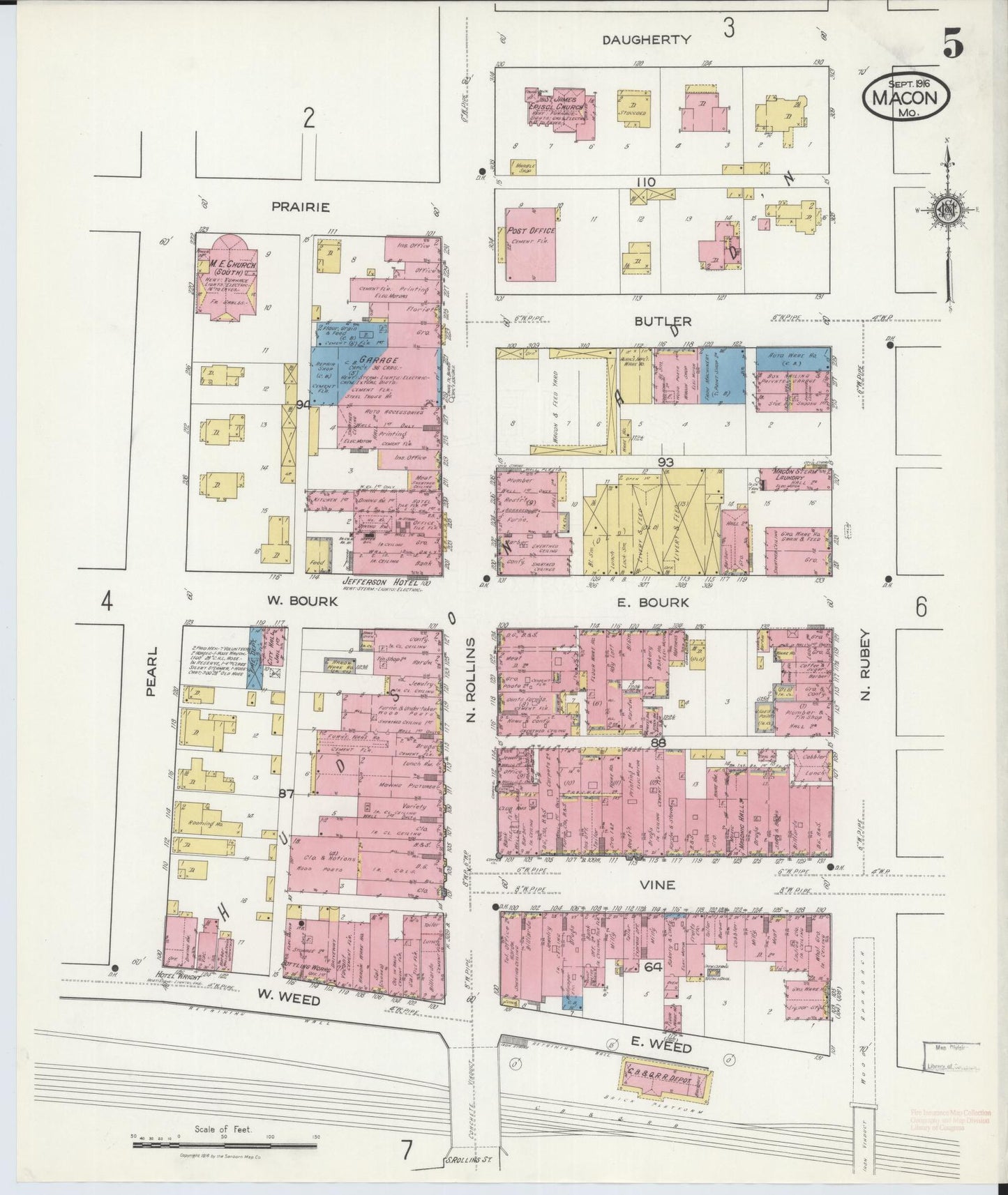 Sanborn Fire Insurance Map from Macon, Macon County, Missouri (1916), Sheet #0005 - Complete Map Set gallery image, historic Sanborn map, vintage wall art, Missouri Missouri