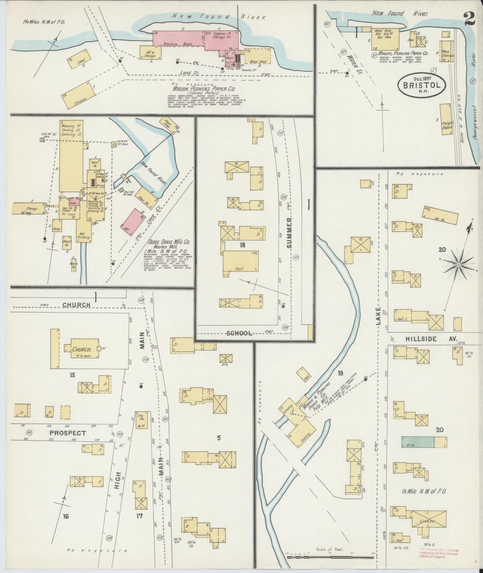 Sanborn Fire Insurance Map from Bristol, Grafton County, New Hampshire (1897), Sheet #0002 - Complete Map Set gallery image, historic Sanborn map, vintage wall art, New Hampshire New Hampshire