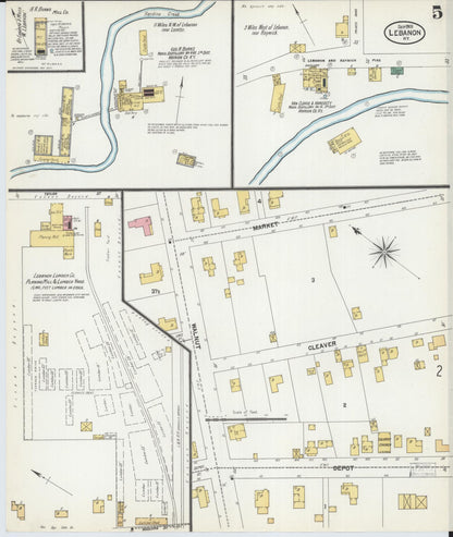 Sanborn Fire Insurance Map from Lebanon, Marion County, Kentucky (1901), Sheet #0005 - Complete Map Set gallery image, historic Sanborn map, vintage wall art, Kentucky Kentucky