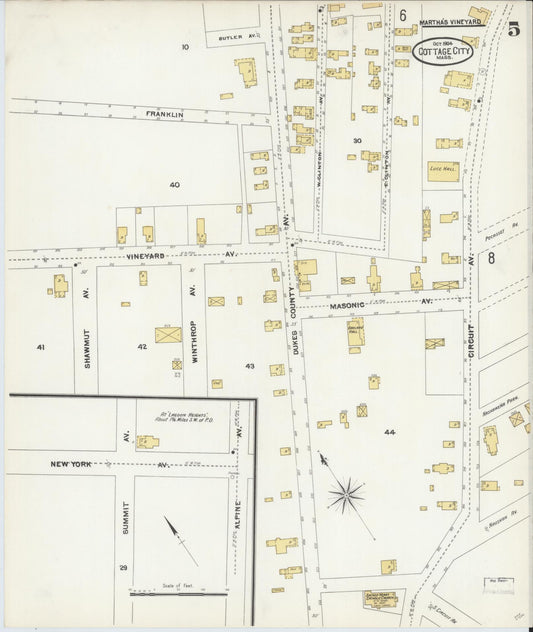 Sanborn Fire Insurance Map from Cottage City, Dukes County, Massachusetts (1904), Sheet #0005 - Historic Sanborn Fire Insurance Map Print, vintage old map wall art, antique decor, genealogy gift, Massachusetts Massachusetts map