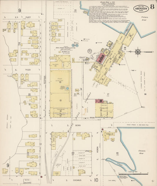 Sanborn Fire Insurance Map from Aberdeen, Grays Harbor County, Washington (1914), Sheet #0008 - Historic Sanborn Fire Insurance Map Print, vintage old map wall art, antique decor, genealogy gift, Washington Washington map