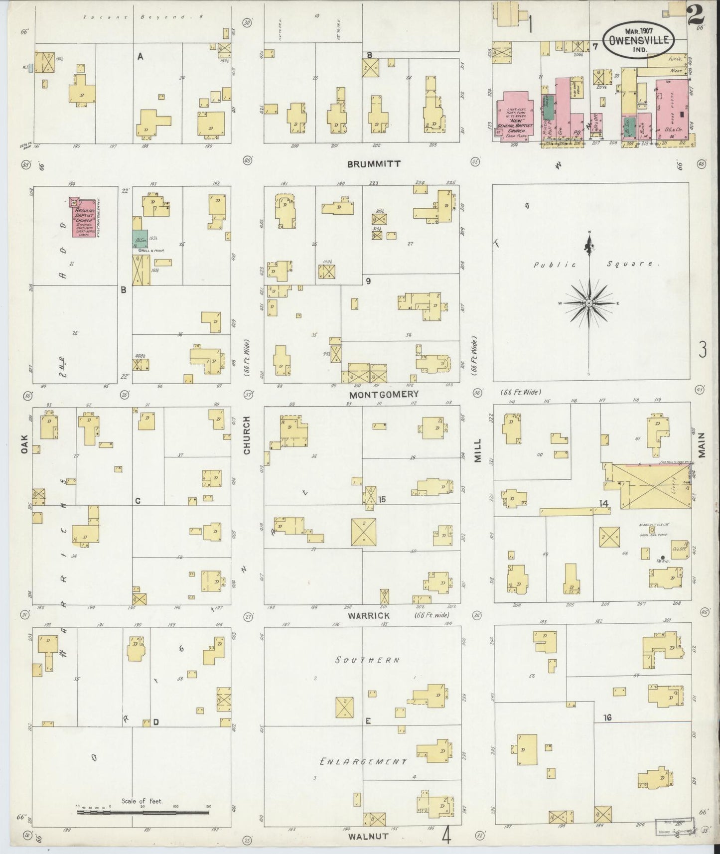 Sanborn Fire Insurance Map from Owensville, Gibson County, Indiana (1907), Sheet #0002 - Historic Sanborn Fire Insurance Map Print, vintage old map wall art, antique decor, genealogy gift, Indiana Indiana map