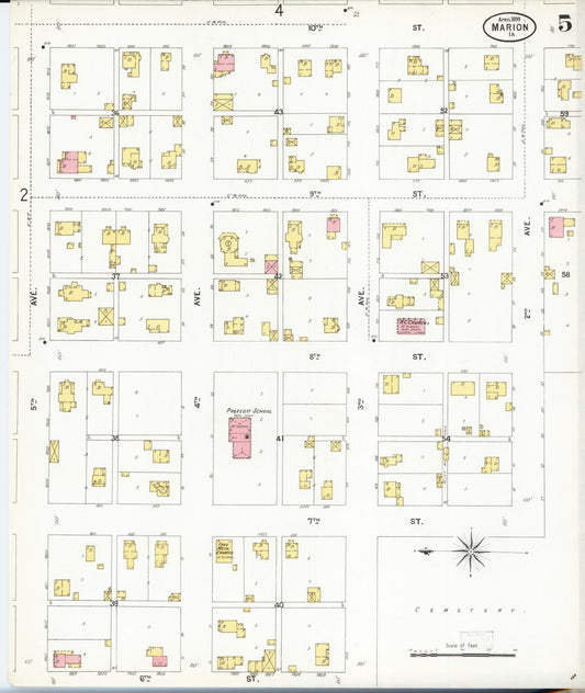 Sanborn Fire Insurance Map from Marion, Linn County, Iowa (1899), Sheet #0005 - Historic Sanborn Fire Insurance Map Print, vintage old map wall art