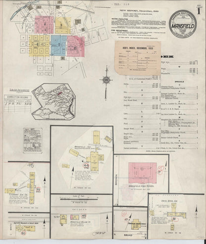 Sanborn Fire Insurance Map from Mansfield, Tarrant County, Texas (1933), Sheet #0001 - Complete Map Set gallery image, historic Sanborn map, vintage wall art, Texas Texas