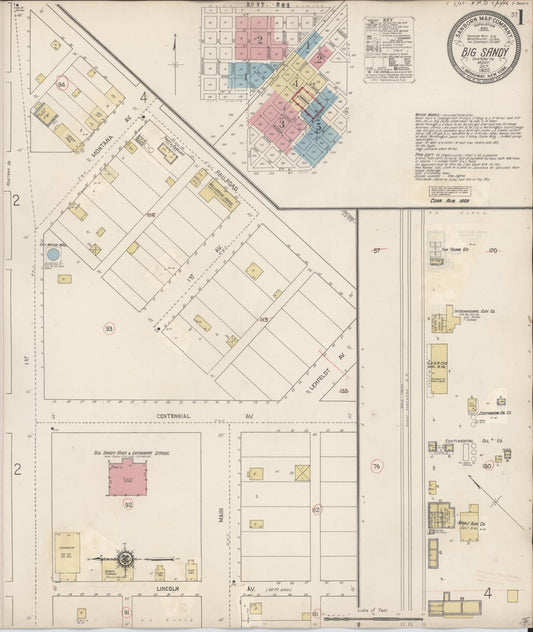 Sanborn Fire Insurance Map from Big Sandy, Chouteau County, Montana (1929), Sheet #0001 - Historic Sanborn Fire Insurance Map Print, vintage old map wall art, antique decor, genealogy gift, Montana Montana map