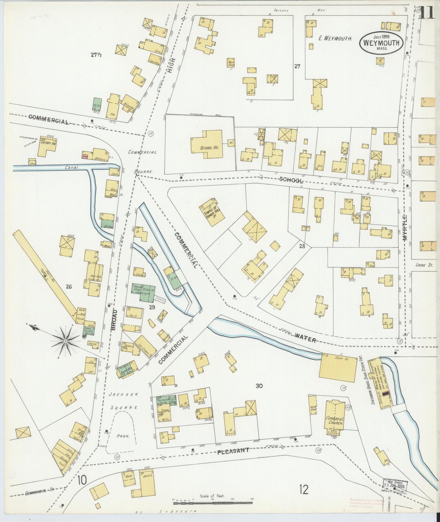 Sanborn Fire Insurance Map from Weymouth, Norfolk County, Massachusetts (1899), Sheet #0011 - Complete Map Set gallery image, historic Sanborn map, vintage wall art, Massachusetts Massachusetts