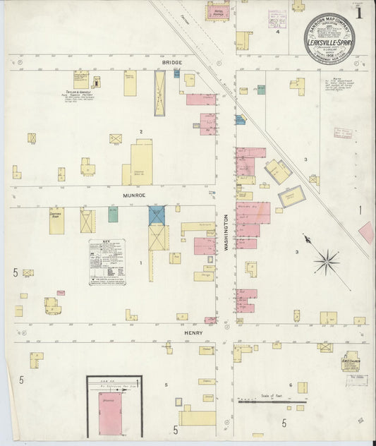 Sanborn Fire Insurance Map from Leaksville-spray, Rockingham County, North Carolina (1908), Sheet #0001 - Historic Sanborn Fire Insurance Map Print, vintage old map wall art, antique decor, genealogy gift, North Carolina North Carolina map