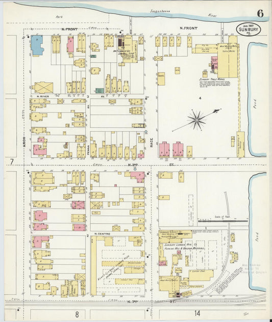 Sanborn Fire Insurance Map from Sunbury, Northumberland County, Pennsylvania (1907), Sheet #0006 - Historic Sanborn Fire Insurance Map Print, vintage old map wall art, antique decor, genealogy gift, Pennsylvania Pennsylvania map