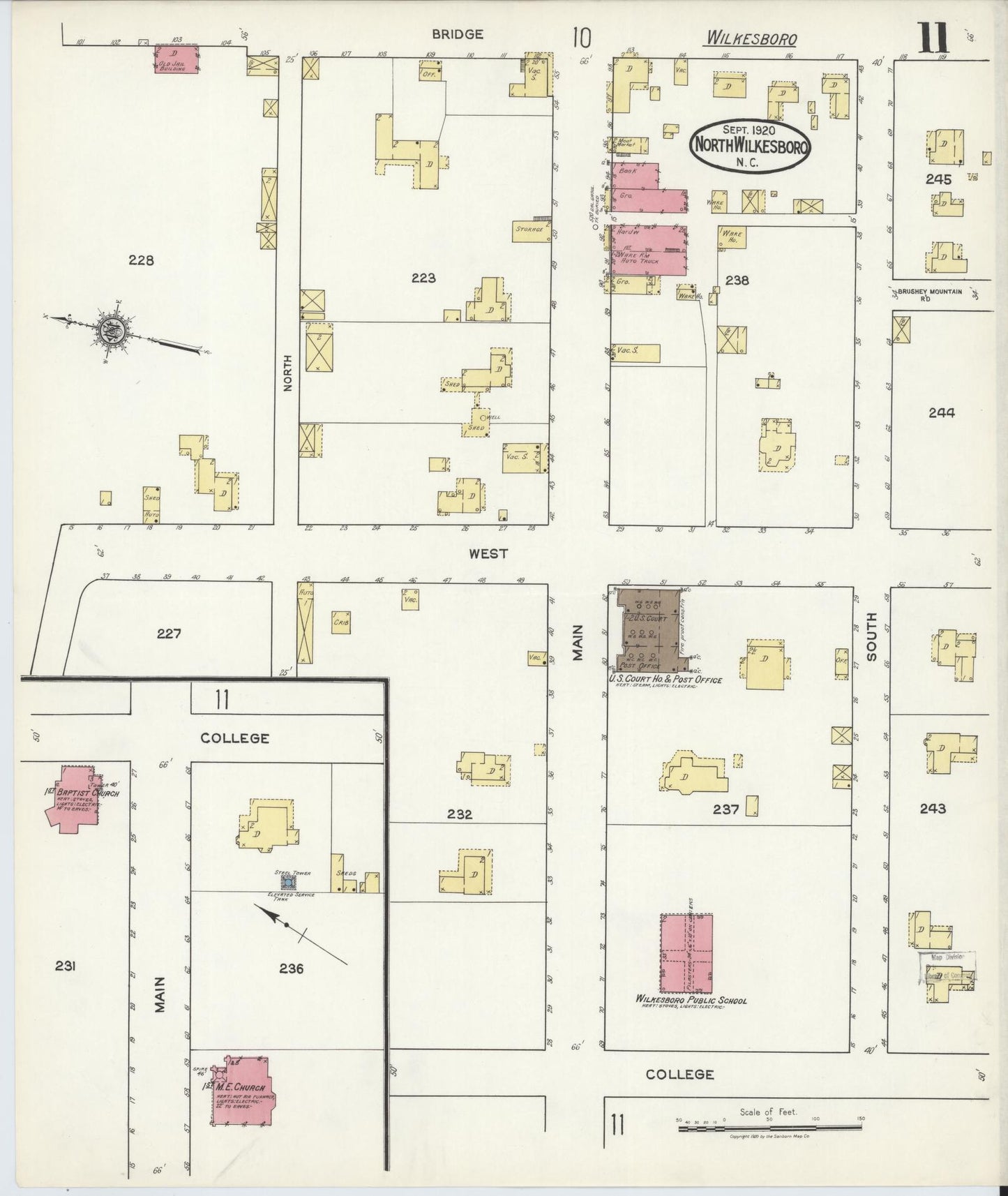 Sanborn Fire Insurance Map from North Wilkesboro, Wilkes County, North Carolina (1920), Sheet #0011 - Complete Map Set gallery image, historic Sanborn map, vintage wall art, North Carolina North Carolina