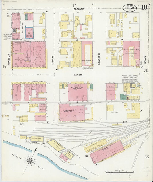Sanborn Fire Insurance Map from Selma, Dallas County, Alabama (1907), Sheet #0018 - Historic Sanborn Fire Insurance Map Print, vintage old map wall art, antique decor, genealogy gift, Alabama Alabama map
