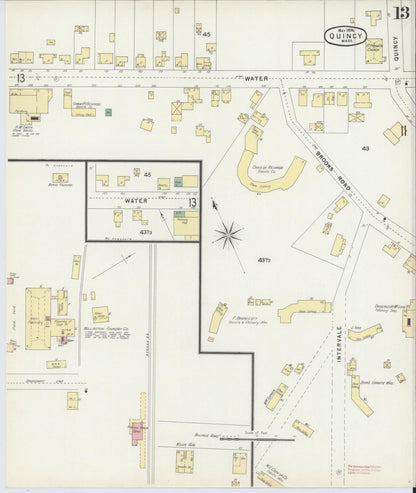 Sanborn Fire Insurance Map from Quincy, Norfolk County, Massachusetts (1896), Sheet #0013 - Historic Sanborn Fire Insurance Map Print, vintage old map wall art, antique decor, genealogy gift, Massachusetts Massachusetts map
