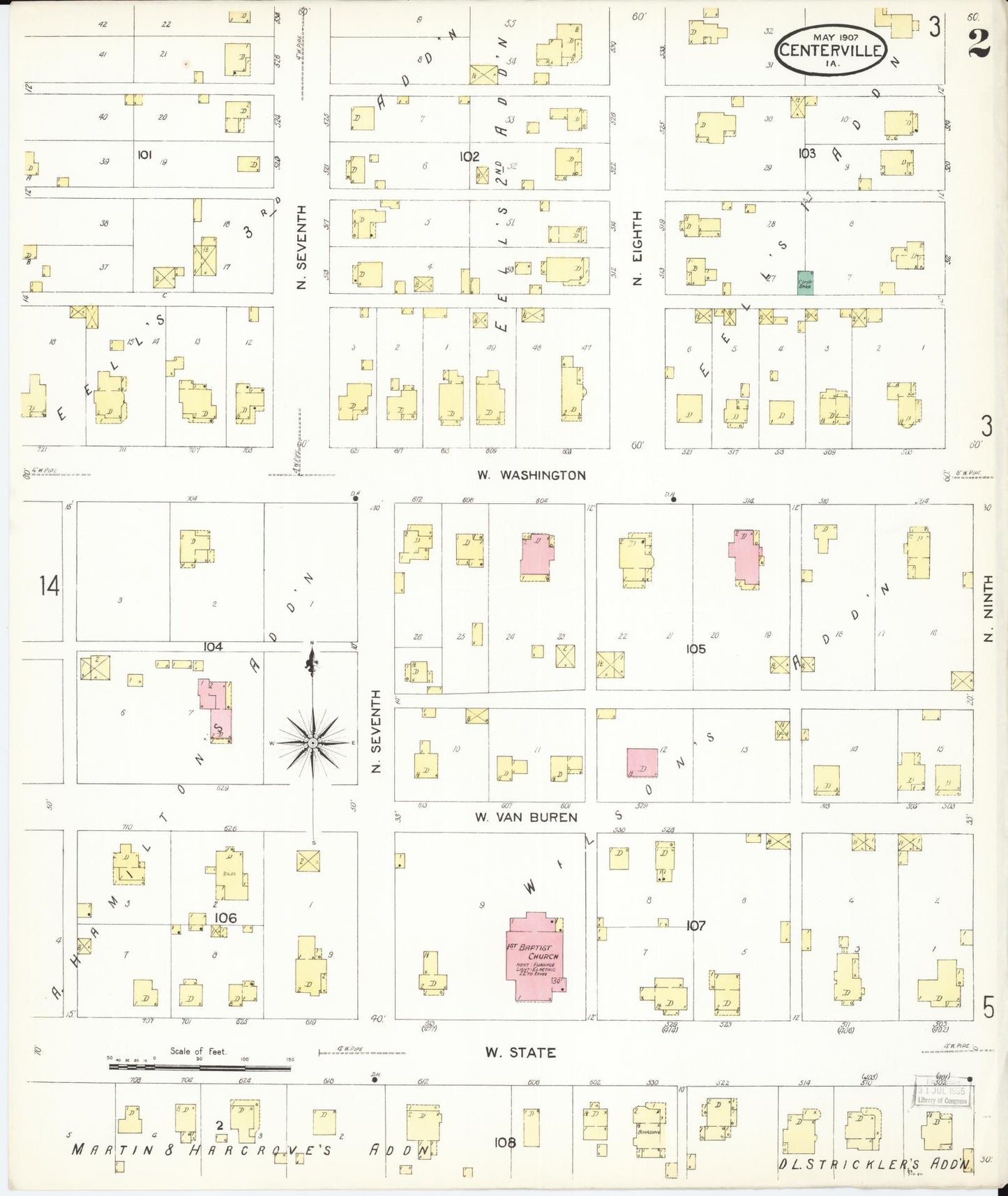 Sanborn Fire Insurance Map from Centerville, Appanoose County, Iowa (1907), Sheet #0002 - Historic Sanborn Fire Insurance Map Print, vintage old map wall art