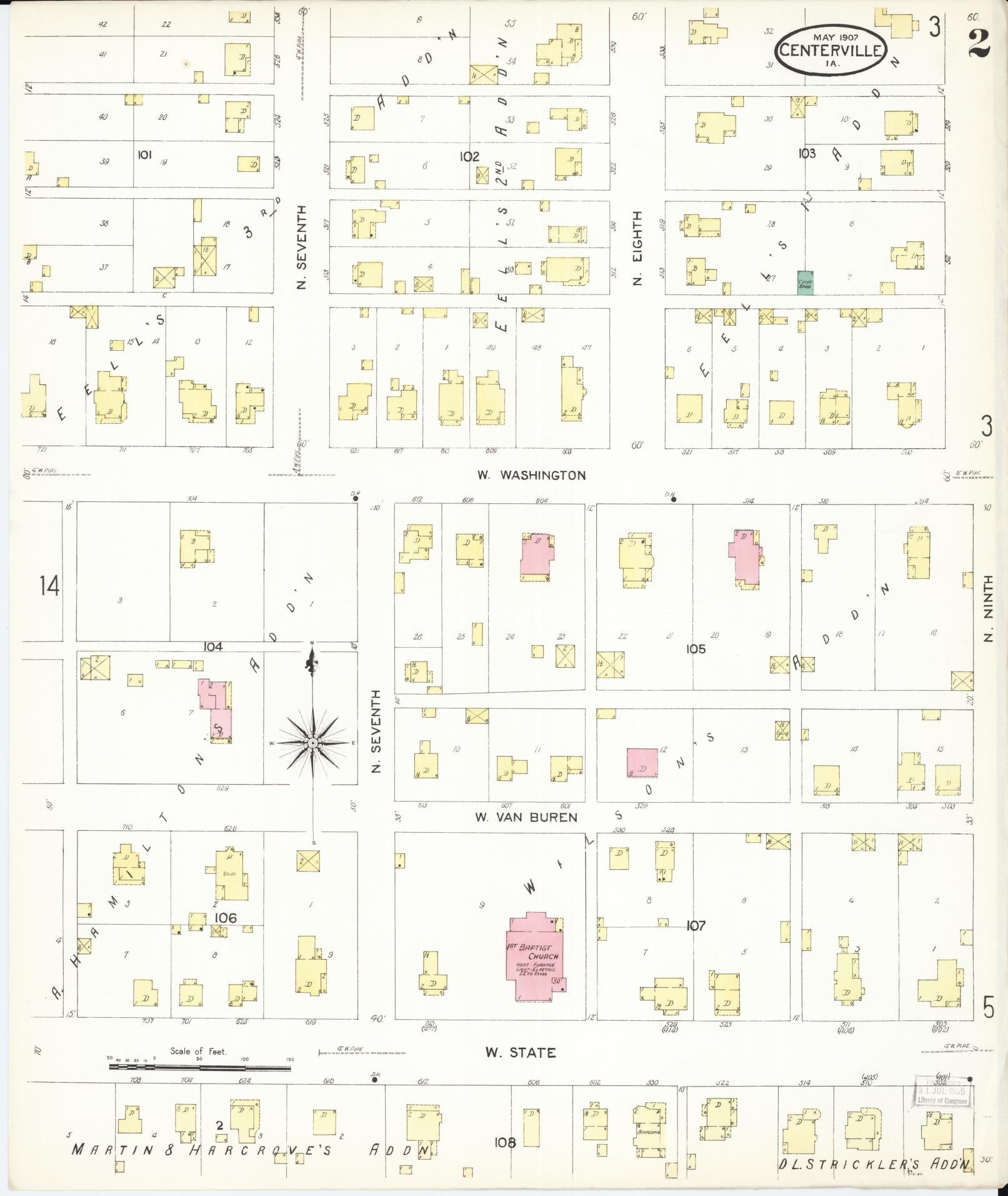 Sanborn Fire Insurance Map from Centerville, Appanoose County, Iowa (1907), Sheet #0002 - Historic Sanborn Fire Insurance Map Print, vintage old map wall art
