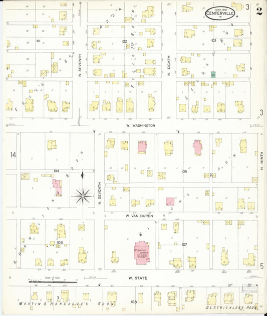 Sanborn Fire Insurance Map from Centerville, Appanoose County, Iowa (1907), Sheet #0002 - Historic Sanborn Fire Insurance Map Print, vintage old map wall art